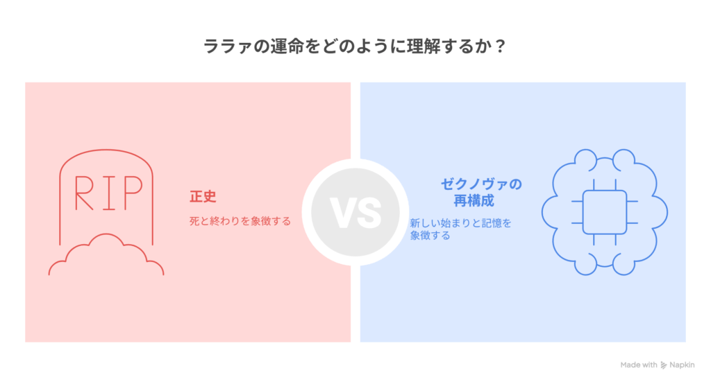 A［歴史の彼方で静かに消えたララァの魂］
→ B［ゼクノヴァの技術がその残響を拾い、GQ世界に“記憶としての存在”を再誕させた］