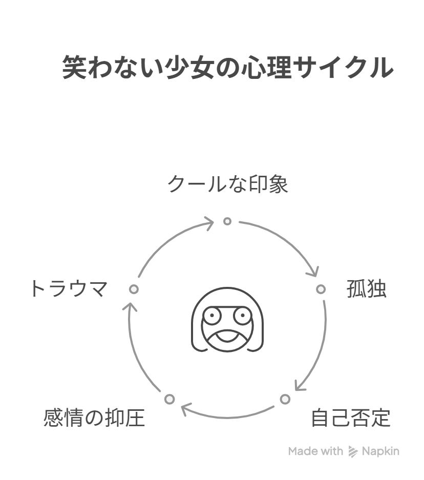 [笑わない少女という表面] → B [実は深い孤独と自己否定]