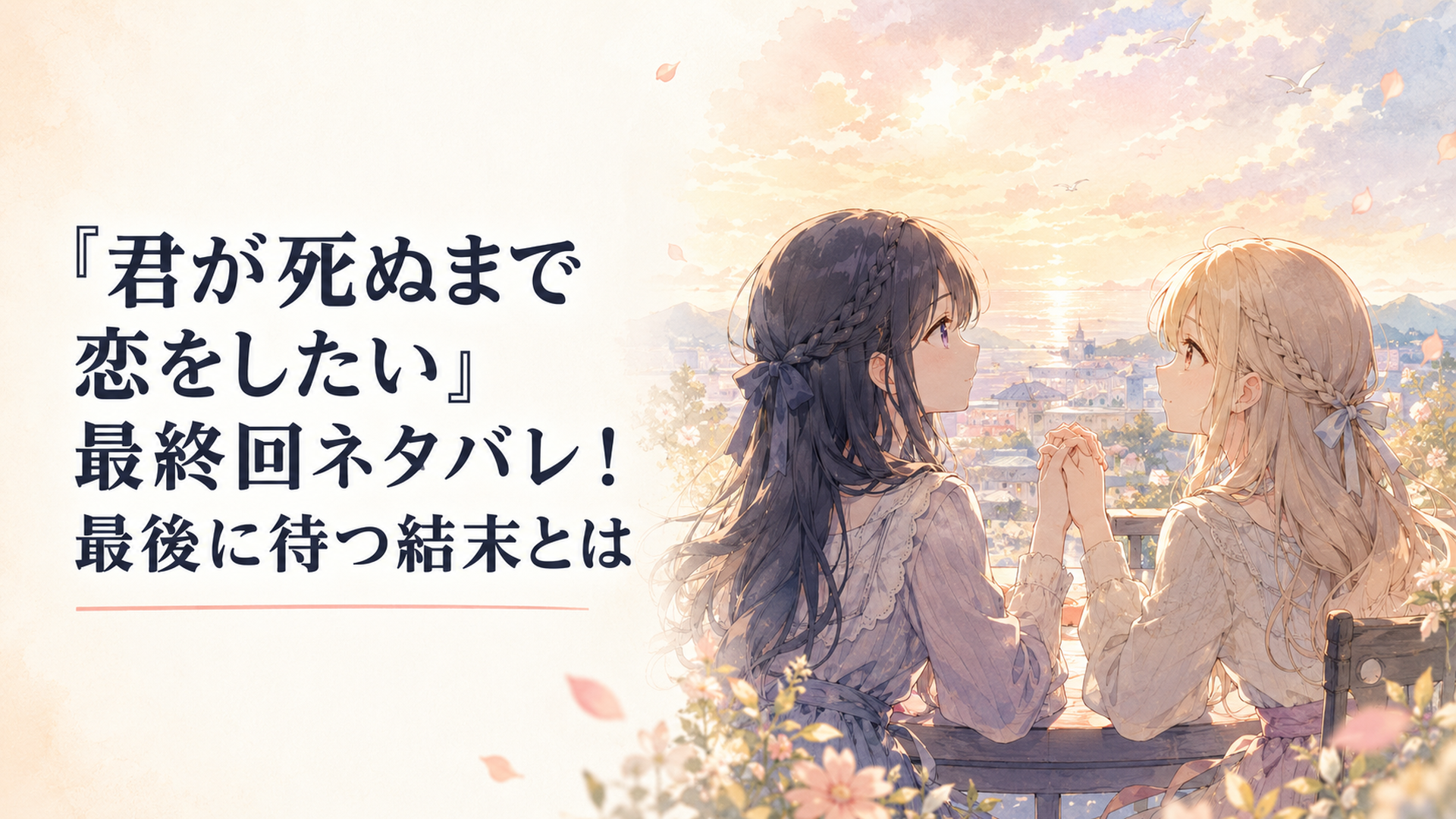 戦争のない未来を願いながらシーナとミミが手を重ねて遠くを見つめる幻想的な場面