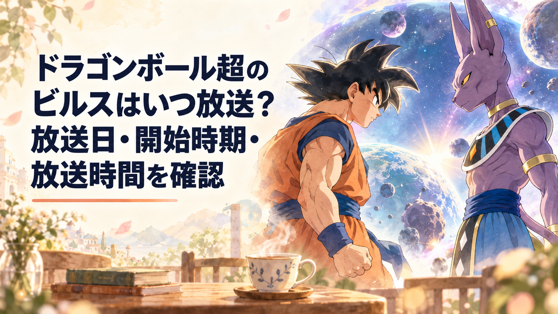 宇宙を背景に悟空と破壊神ビルスが向かい合い新たな戦いの始まりを予感させるシーン