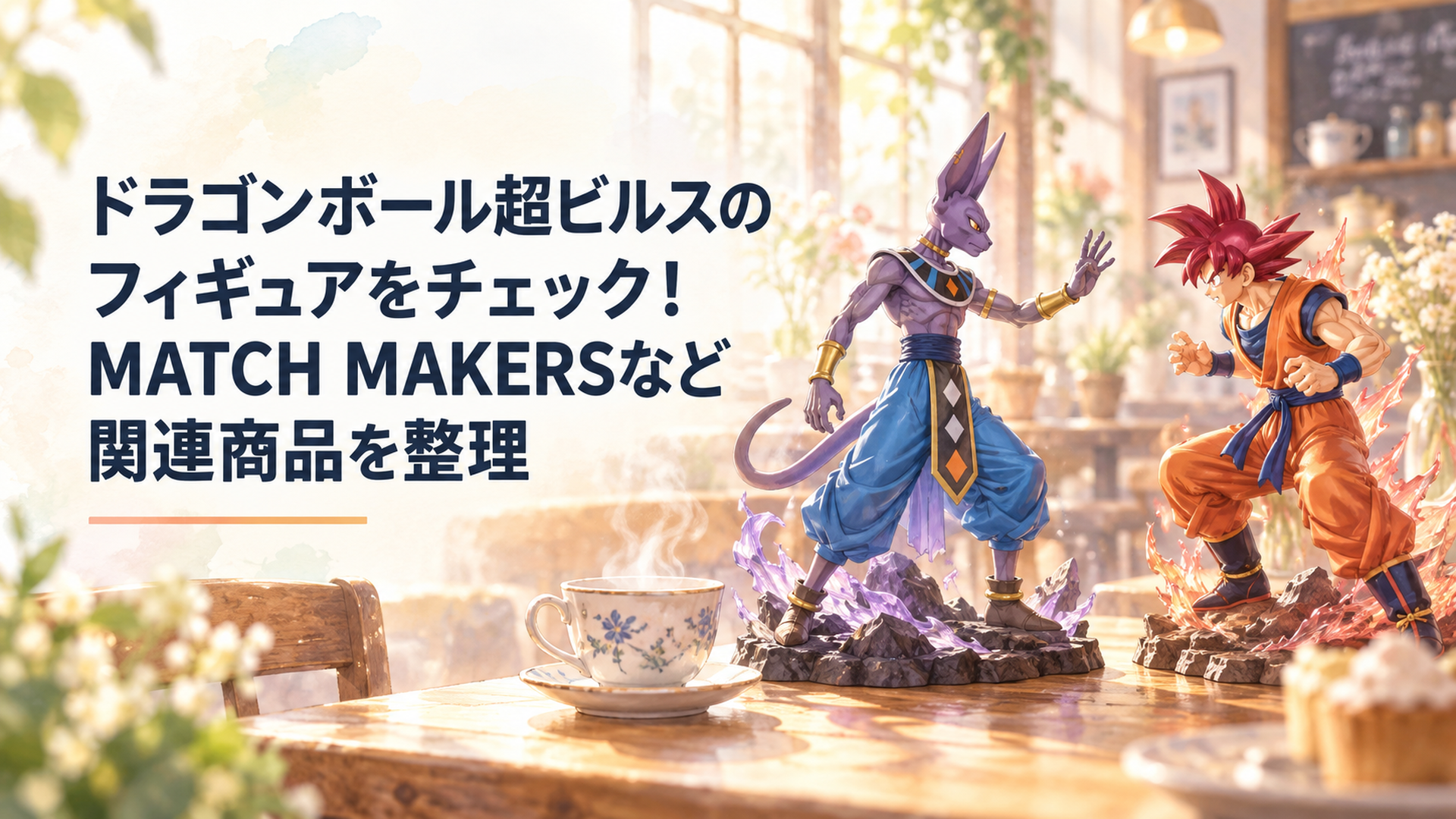 超サイヤ人ゴッド孫悟空と向かい合うビルスの迫力あるフィギュア展示イメージ